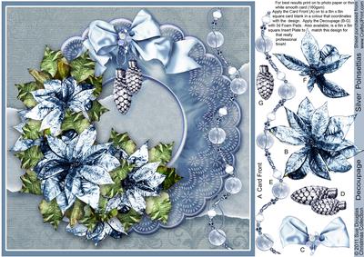 Silver Poinsettias 8in x 8in Decoupage