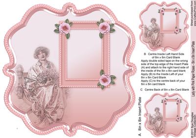 Lady with Pink Paper Roses - 8in x 8in Insert Plate