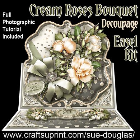 Cream Roses Bouquet - 8in x 8in Easel Card