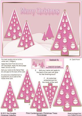 Pink Contemporary Christmas Trees A5 Decoupage