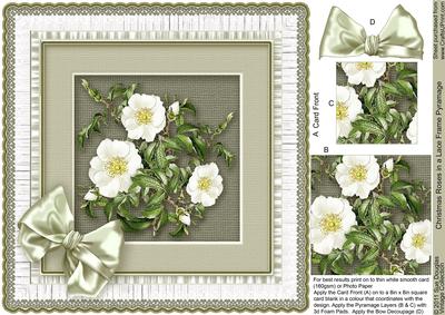 Christmas Roses in a Lace Frame Pyramage 8in x 8in