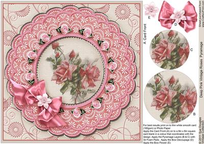 Vintage Deep Pink Roses Tapestry Pyramage 8in x 8in