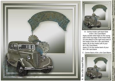 Steampunk Khaki Vintage Car Matching 8in x 8in Insert Plate