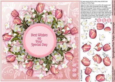 Springtime Pink Tulips - 8in x 8in Decoupage