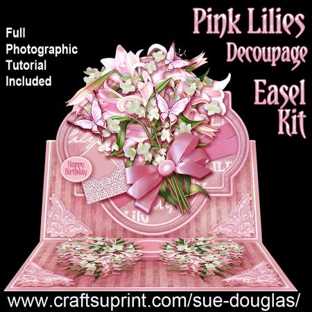 Pink Lilies - 8in x 8in Easel Card