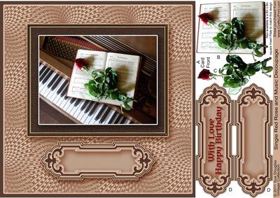 Single Red Rose and Music 8in x 8in Decoupage