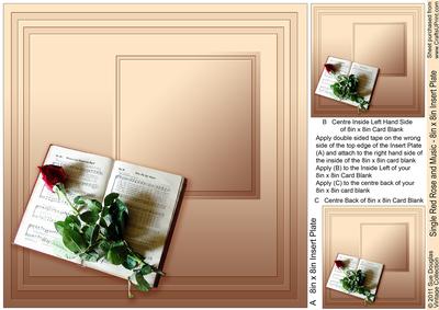 Single Red Rose and Music - 8in x 8in Insert Plate