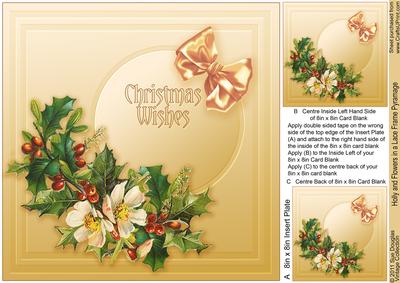 Holly and Flowers in a Lace Frame - 8in x 8in Insert Plate