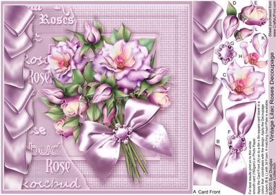 Vintage Lilac Roses 8in x 8in Decoupage