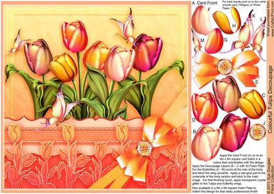 Colourful Tulips 8in x 8in Decoupage