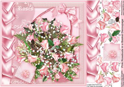 Pink Rosebuds in a Basket - 8in x 8in Decoupage