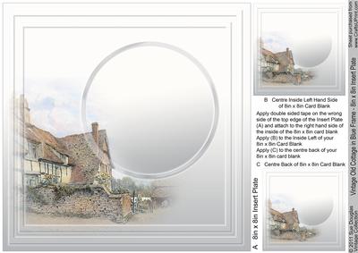 Vintage Old Cottage in Blue Frame - 8in x 8in Insert Plate