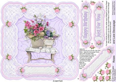 Roses and Lace 8in x 8in Decoupage