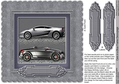 Cars in a Blue Frame 8in x 8in Decoupage