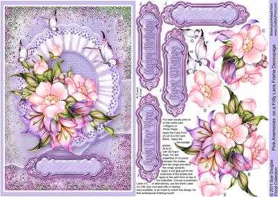 Pink Anemones on a Frilly Lace Frame A5 Decoupage