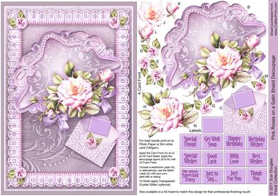 Pink Roses on a Satin Shield A5 Decoupage