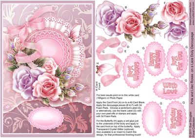 Pink and Lilac Roses on a Lace Doily A5 Decoupage