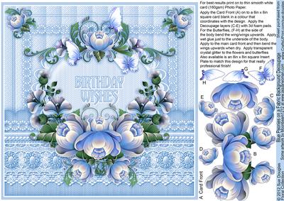 Blue Peonies on a Fabric Background 8in x 8in Decoupage