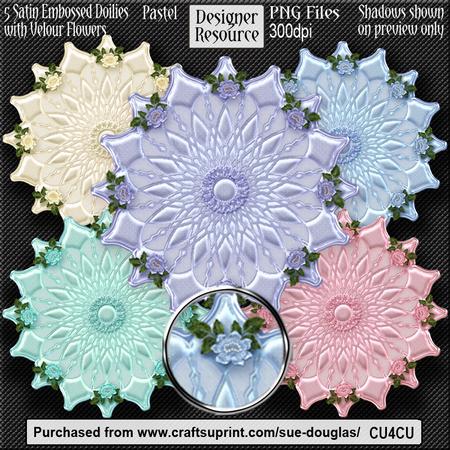 Designer Resource - Satin Emboss Doily with Flowers - Pastel