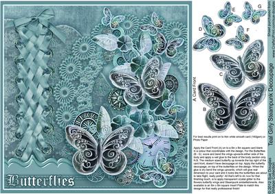 Teal Girly Steampunk 8in x 8in Decoupage