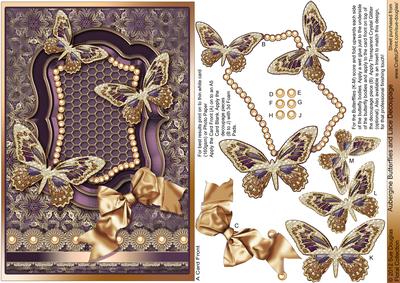 Aubergine Butterflies and Lace A5 Decoupage