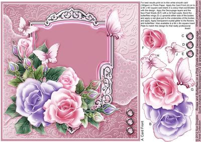 Roses and Butterflies on a Pink Panel - 8in x 8in Decoupage