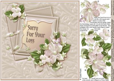 Cream Ceramic Floral Sympathy - 8in x 8in Decoupage