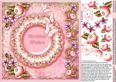 Pink Flowers and Butterflies on China Plate - 8in x 8in Deco