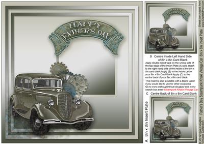 Father's Day Steampunk Khakhi Vintage Car - 8in x 8in Insert