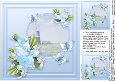 Sibsey Mill with Origami Flowers - 8in x 8in Insert Plate