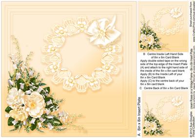 Cream Roses on a Vintage Frame - 8in x 8in Insert Plate