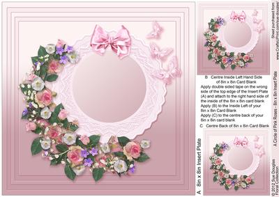 A Circle of Pink Roses - 8in x 8in Insert Plate