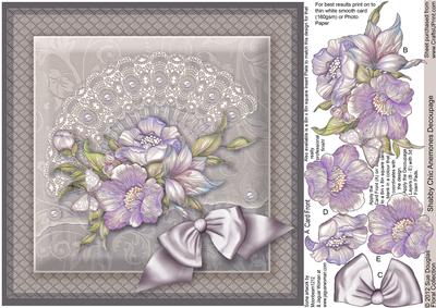 Shabby Chic Anemones - 8in x 8in Decoupage