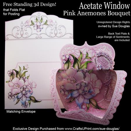 3D Acetate Window Pink Anemones Bouquet