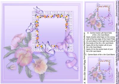Lilac Pretty Frame of Pansies and Butterflies 8x8 Insert Pla