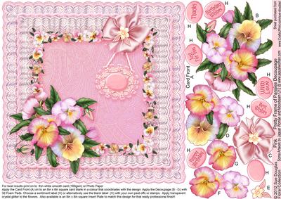 Pink Pretty Frame of Pansies - 8in x 8in Decoupage