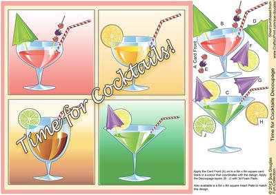 Time for Cocktails - 8in x 8in Decoupage