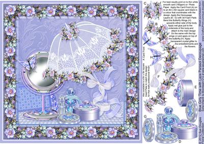Blue Girly Time with Lace Parasol 8in x 8in Decoupage