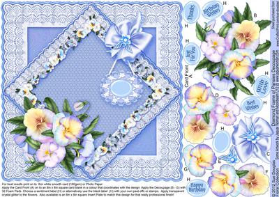 Diamond Frame of Pansies - 8in x 8in Decoupage