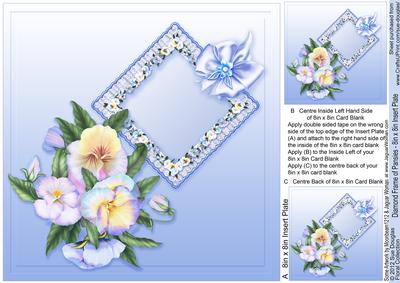 Diamond Frame of Pansies - 8in x 8in Insert Plate