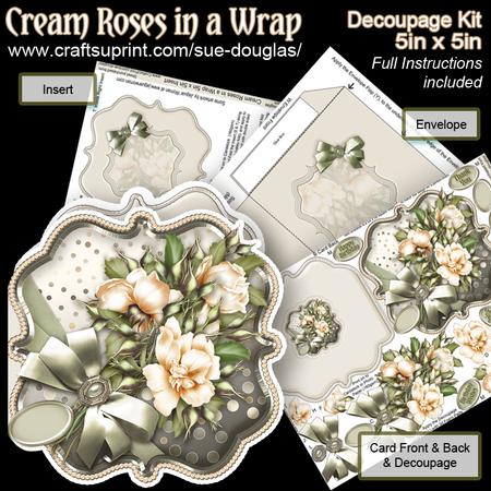 Cream Roses in a Wrap 5in x 5in Decoupage Kit