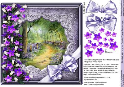 Bluebell Wood in an Ornate Frame - 8in x 8in Decoupage