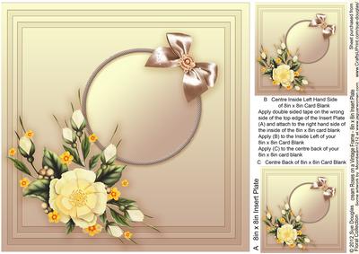 Cream Flowers with a Ribbon Border - 8in x 8in Insert Plate