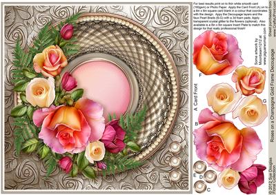 Roses on a Champagne Gold Frame - 8in x 8in Decoupage
