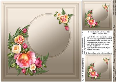 Roses on a Champagne Gold Frame - 8in x 8in Insert Plate