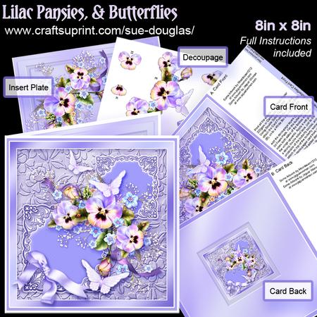 Lilac Pansies and Butterflies 8in x 8in Decoupage Kit