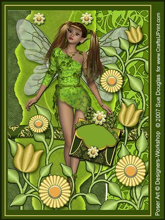 Trixie Faerie Lime Green Kit 6 Pages, Including Decoupage Step by Step
