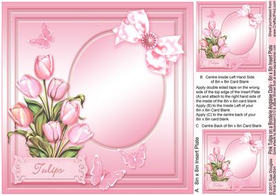 Pink Tulips on a Broderie Anglaise Doily - 8in x 8in Insert