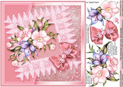 Pink Anemones and Lace - 8in x 8in Decoupage