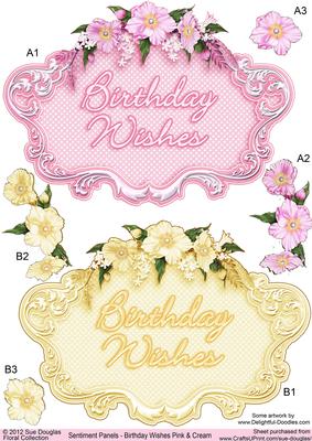 Sentiment Panels Birthday Wishes Pink and Cream
